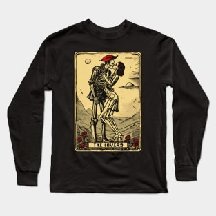 Skeleton The Lovers Tarot Card Art Tee: Eternal Bond Long Sleeve T-Shirt